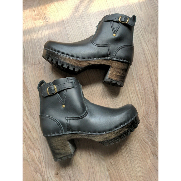 No. 6 Shoes - No. 6 Buckle Black Leather Clog Booties Ankle Boots Womens EU 37